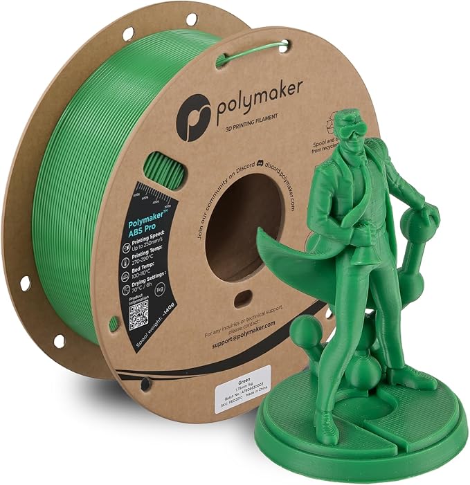 Polymaker ABS Pro 3D Printer Filament 1.75mm, Green 1kg Engineering Grade ABS with High Heat Resistance, Durable, Tough, for Functional Parts, Printer Components & Prototypes