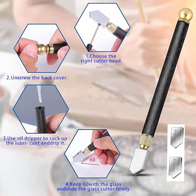 Tayfeim Glass Cutters Tools Set Glass Cutting Tool kit Glass Cutter Glass Running Pliers Breaker Grozer Pliers Stained Glass Tools with Curved Jaws Zipper Package