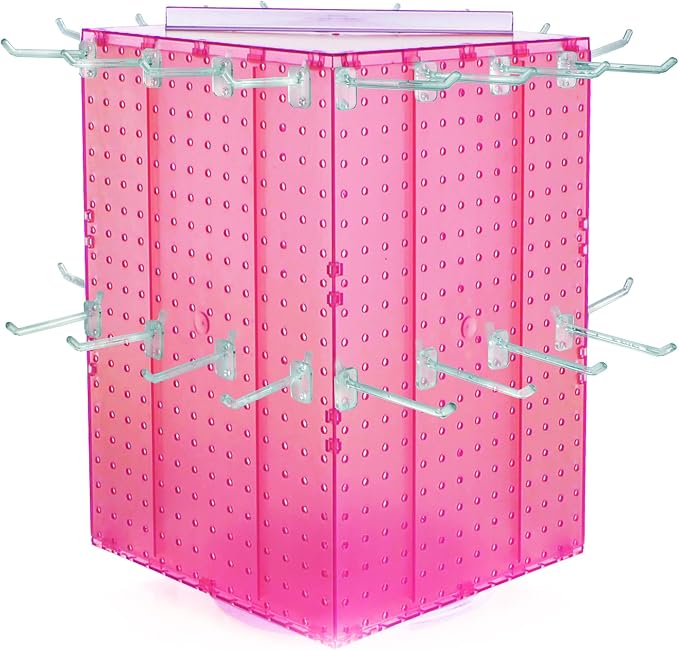 Azar Displays 701414-PNK-4C32 Rotating Countertop Display Kit with Peg Hooks Included, 14 Inches Wide x 14 Inches Deep x 20 Inches High, Pegboard Spinner Organizer, Pink