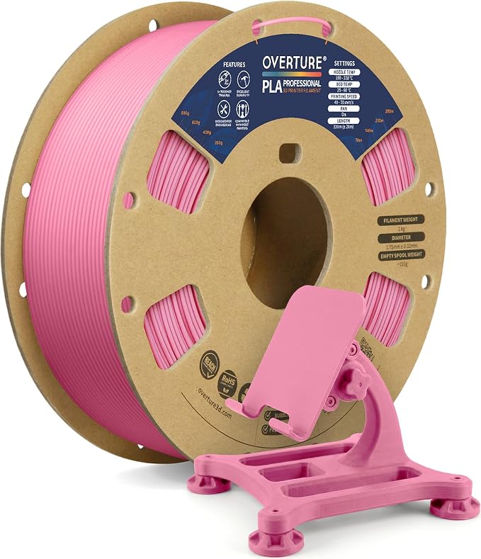 OVERTURE PLA Plus (PLA+) Filament 1.75mm, Stronger & More Durable, Professional Toughness 3D Printer Filament 1kg (2.2lbs), High Precision +/- 0.02mm, Tangle-Free (Pink)