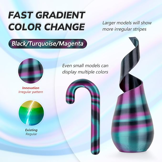 AMOLEN Silk PLA 3D Printer Filament, Shiny Multicolor Rainbow PLA Filament 1.75mm, Fast Color Change PLA 3D Printing Filament for Most FDM 3D Printer, Black Turquoise Magenta, 1kg (2.2lbs)