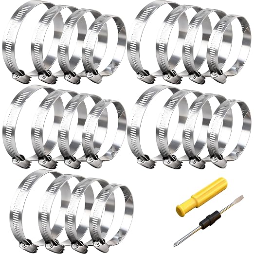 20pcs Silver 304 Stainless Steel 40-108mm(2 Inch-4 Inch) Hose Clamps Assortment Adjustable Worm Gear Kit, for Fuel Lines, Automotive System,Dryer Vent and Water Pipes