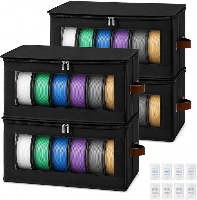 Filament Storage Box, 3D Printer Filament Storage & Filament Dry Box with Desiccants, Transparent Window, PLA/PETG Filament Spool Storage for 3D Printing 4 Packs up to 24 Rolls