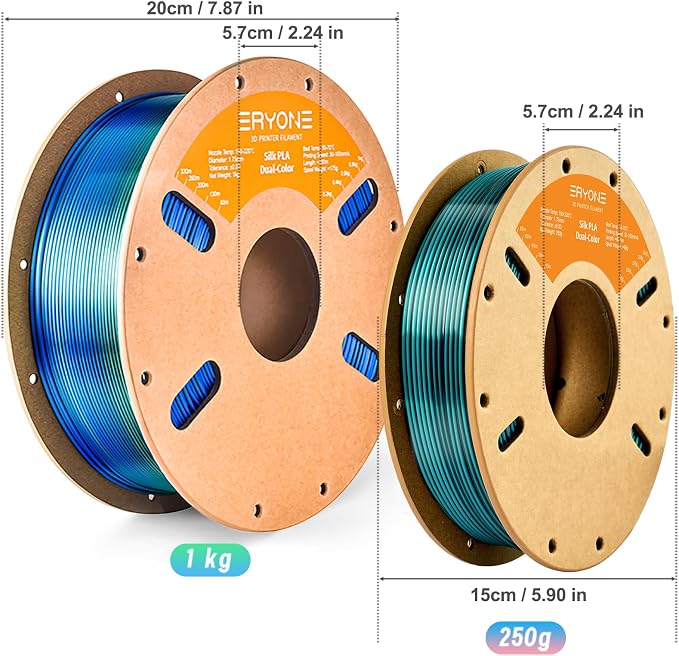 ERYONE PLA Filament 3D Printer Filament Multicolor 1.75mm +/- 0.03mm, PLA Filament 250g Spool, Silk Dual Color Black Dark Green
