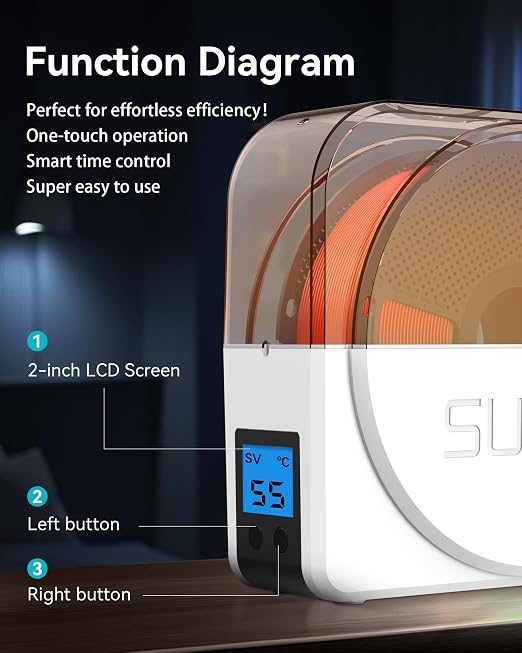 SUNLU Official Filament Dryer S1 Plus, Built-in Circulation Fan, Filament Dryer Box Storage Box for 3D Printer Filament 1.75 2.85 3.00, S1 Plus White | Humidity monitoring,Built-in Circulation Fan,Filament Dryer Box,FilamentStorage,For 3D Printer Filament