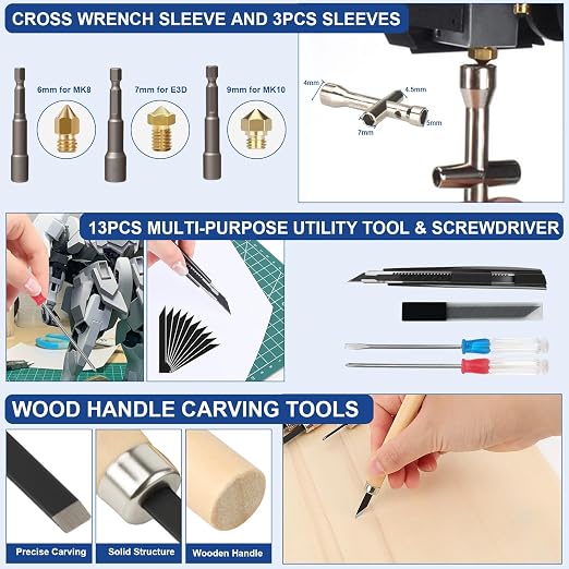 201PCS 3D Printer Tools Kit, 3D Printer Accessories for 3D Printer Modeler Basic Tools Diverse,Including Nozzle Cleaning Kit,Polishing Machine,Deburring Tool for Remove/Trim and Finish 3D Print