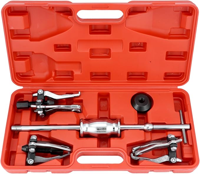 QWORK 3 Jaw Gear Bearing Slide Hammer Puller Set - Universal Internal & External Gear & Pulley Puller for Automotive Maintenance, Efficiently Removes Gears, Bearings, Grease Retainers, Oil Seals