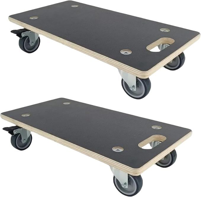 Furniture Dolly 4 Wheels, Furniture Movers, 2 Packs 2200 lb Load Capacity Heavy Duty Wood Dolly, Multifunctional Moving Dolly with 4 Soft Rubber Silent Wheels （2 with Brake+ 2 Without）