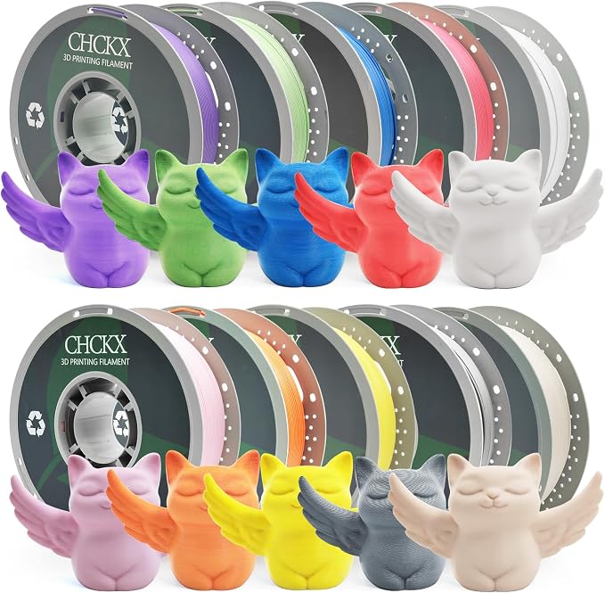 Matte PETG 3D Printer Filament, 10Rolls,Dimensional Accuracy +/- 0.03 mm, 1kg Spool(2.2lbs), 1.75 mm Fit for Most 3D Printers, White+Red+Green+Blue+Purple+Skin+Silver+Yellow+Orange+Pink