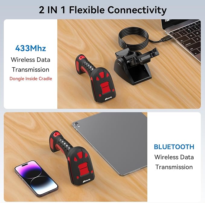 Alacrity DPM Industrial Barcode Scanner, 1D 2D & Direct Part Marks Symbologies, Wireless Charging, Long-Distance 433MHz Wireless & Bluetooth Connectivity, Shock and Dust-Proof Barcode Reader, Green
