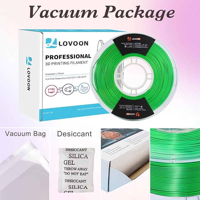LOVOON PLA 3D Printing Filament Multicolor PLA Filament 1.75mm Silk Dual Color Change by Angle Filament Pla 1.75, Fit Most 3D Printer& 3D Pen, Silk Green/Purple, 1KG(2.2lbs)/Spool