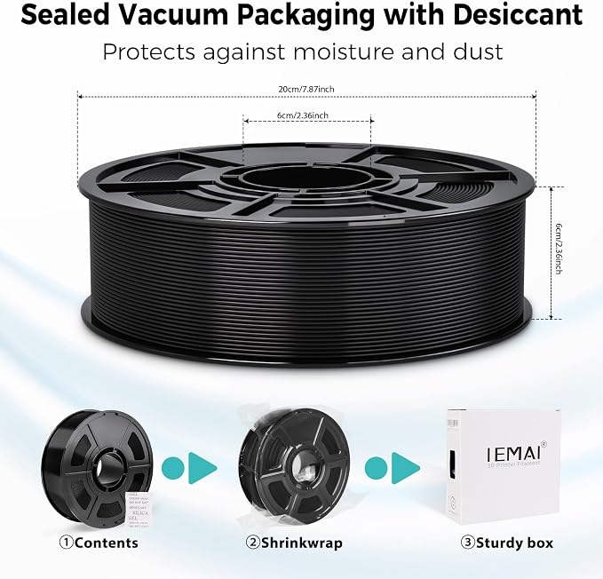 IEMAI Black PETG Filament 1.75mm 1kg, Tough & Durable 3D Printer Filament 30-300mm/s Printing Compatible with Bambu Lab, AMS, AMS Lite, Dimensional Accuracy +/- 0.02mm