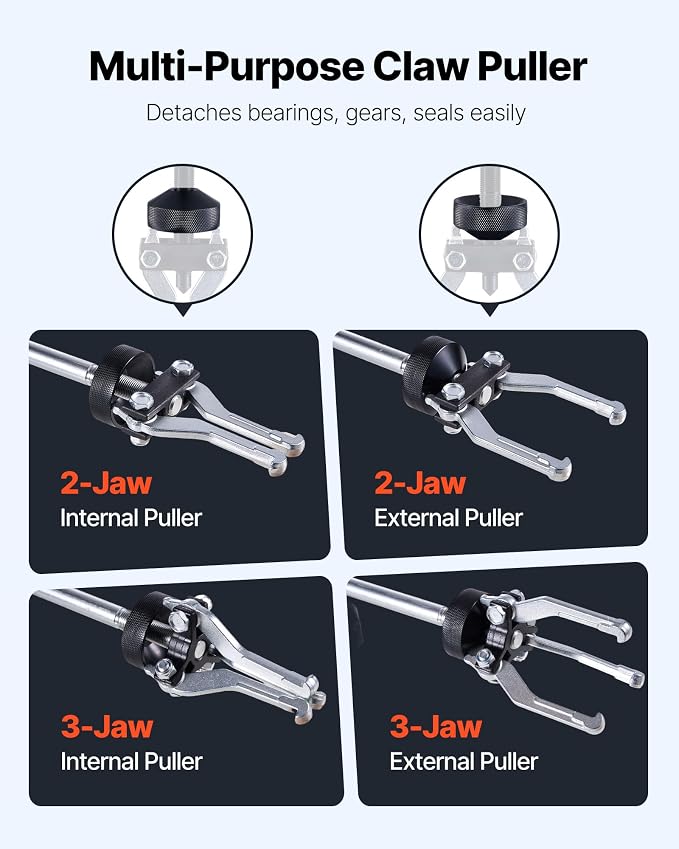 VEVOR 9-Way Slide Hammer Puller Set, 15PCS Front Wheel Hub Bearing Remover & Rear Wheel Axle Hub Dent Shaft Puller Tool Kit, Axle Bearing Puller Tool Kit and Slide Hammer Remover Set with Carry Box