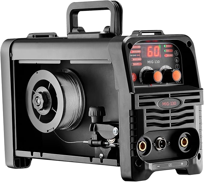 VEVOR MIG Welder, 130Amp Synergic Mig Welding Machine, 3-in-1 Flux Core MIG/Stick/Lift TIG Multi-Process Welder Machine, 110V Portable Mig Welder with IGBT Inverter Technology & Digital Display Screen