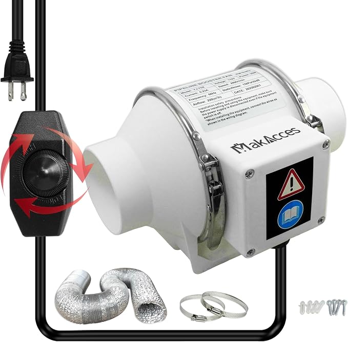 Powerful 3 Inch Duct Fan with 1.5M Pipe,Copper Motor, Enhanced Air Flow, Low Noise Level for Efficient Smoke&Odor Extraction,for 3D Printers, Laser Engravers,Resin&Painting Ventilation