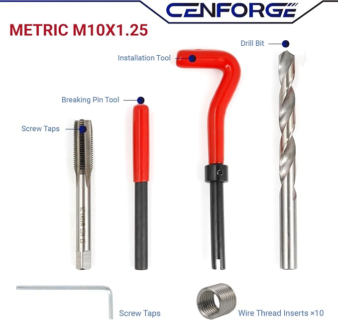 M10x1.25 Helicoil Thread Repair Kit, Metric HSS Drill Helicoil Repair Kit for Rethreading Internal Threads with Carry Case, 15PCS