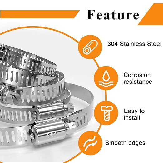 20pcs Silver 304 Stainless Steel 40-108mm(2 Inch-4 Inch) Hose Clamps Assortment Adjustable Worm Gear Kit, for Fuel Lines, Automotive System,Dryer Vent and Water Pipes