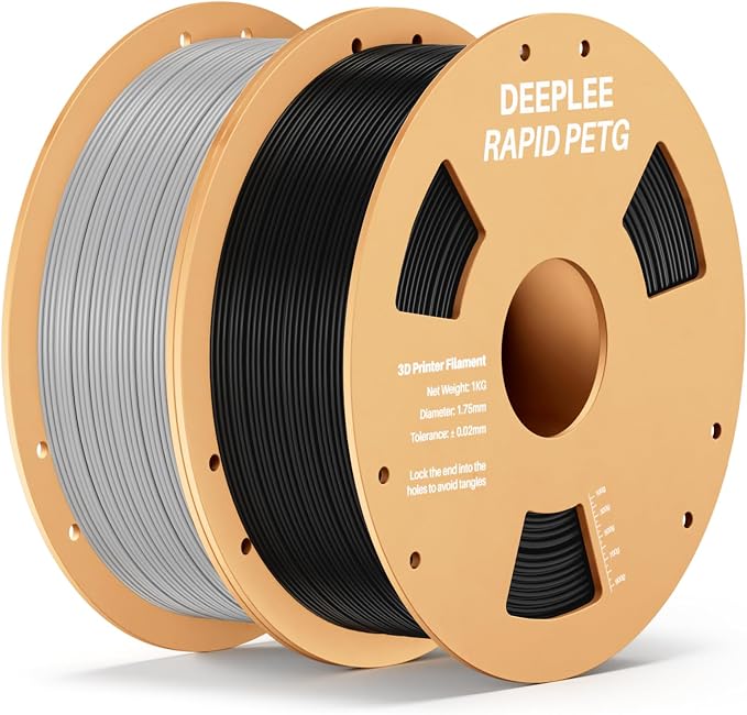 Rapid PETG Filament 1.75mm, High Speed PETG 3D Printer Filament Up to 600 mm/s, Dimensional Accuracy +/- 0.02 mm, Fits for Most FDM 3D Printers, 2 Pack 1kg Black & Gray