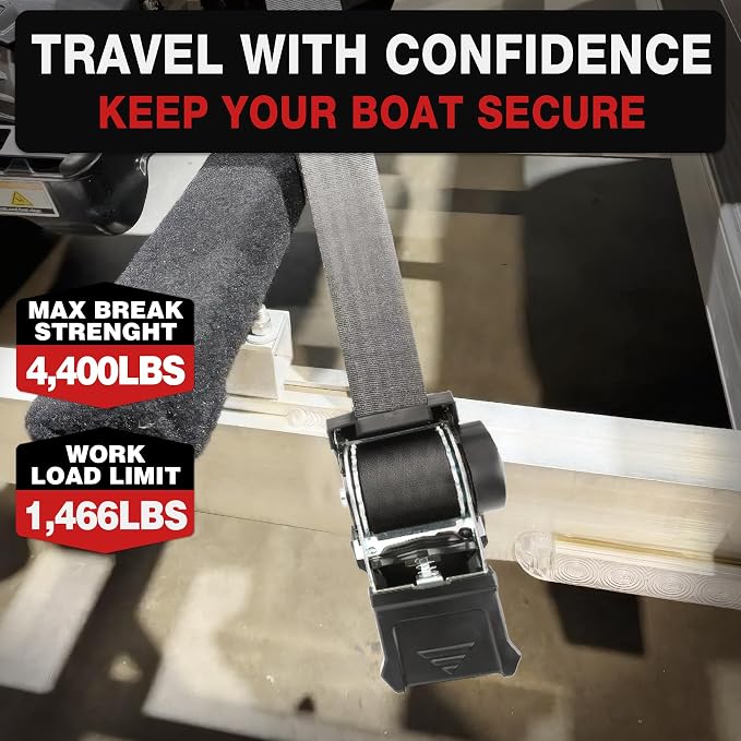 Retractable Boat Tie Down Straps-2" x 6ft Heavy Duty Transom Strap,Trailer Bolt-On Mount Ratchet Straps for Boat,Jet Ski-4,400lbs Break Strength - Includes 3/8” bolts & Storage Bag (2-Pack)