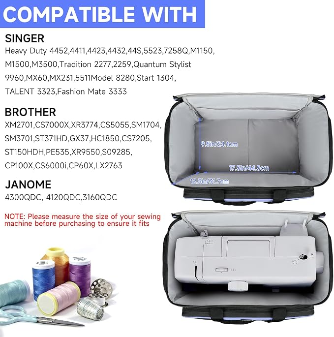 LEFOR·Z Rolling Sewing Machine Case with Wheels,Sewing Machine Carrying Bag,Trolley Tote Bag Fits for Most Standard Singer,Brother,Janome Sewing Machine and Accessories,Black