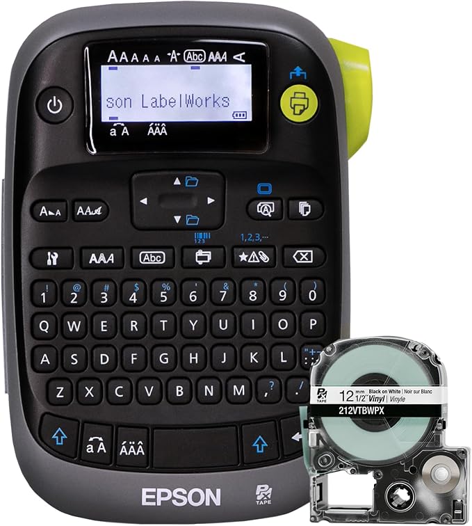 LABELWORKS Epson LW-PX300 Industrial Label Maker & 209BCPX Genuine PET (Polyester) Tape Cartridge - Black on Clear Label Maker Tape - 3/8" (9MM) Wide, 30'