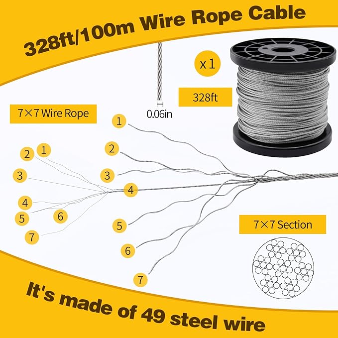328ft 1/16" Wire Rope Set | for Railing, Decking, Hanging