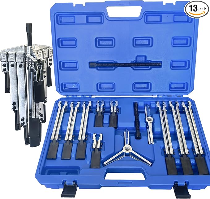 6 in 1 Gear Puller Set,13pcs 2 Jaw & 3 Jaw Bearing Flywheel Puller Kit with Reversible Jaws,Cr-V Steel Heavy Duty Pulley Puller Tool for Pulley Gear Bearing Flywheel Removal.