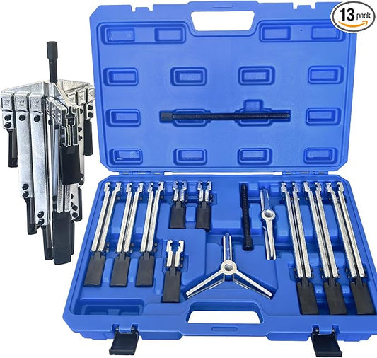 6 in 1 Gear Puller Set,13pcs 2 Jaw & 3 Jaw Bearing Flywheel Puller Kit with Reversible Jaws,Cr-V Steel Heavy Duty Pulley Puller Tool for Pulley Gear Bearing Flywheel Removal.