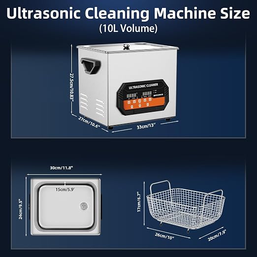 Ultrasonic Cleaner 10L 240W Digital Ultrasonic Cleaning Machine with Upgraded Degassing & Gentle Mode, 40kHz, with Heater & Timer for Tools, Jewelry, Watches, Glasses, Dentures, Small Parts