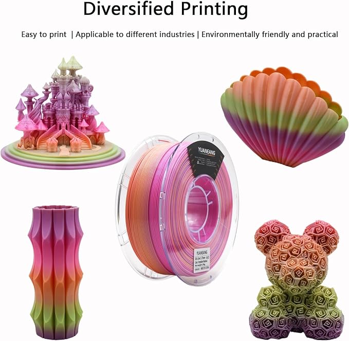 Silk Rainbow PLA 3D Printer Filament 1.75mm, 1kg Spool, Multi-Color High-Saturation Gradient PLA, Smooth Color Transitions, ±0.03mm Precision, Easy Printing, Ideal for Artistic Models,Lucky