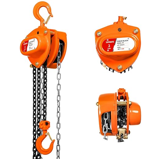 YATOINTO Chain Hoist 2 Ton(4400Lbs) Capacity 20FT Manual Hand Lift Steel Chain Block Hoist with 2 Heavy Duty Hooks Industrial Grade Steel Structures for Garages Automotive Machinery