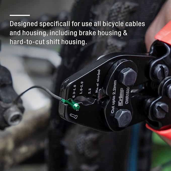 iCrimp CWR1530 Bicycle Cable and Housing Crimper with Built-in Cutter for Bike Brake and Shifting Cables, Aluminum Sleeves