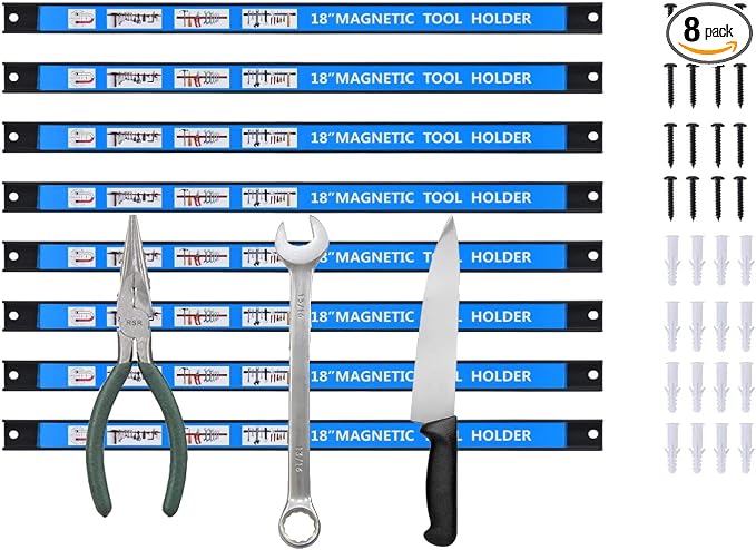 Magnetic Tool Holder 18 Inch 8 Pack Heavy Duty Magnet Tool Bar Strip Rack Wall Mount Blue