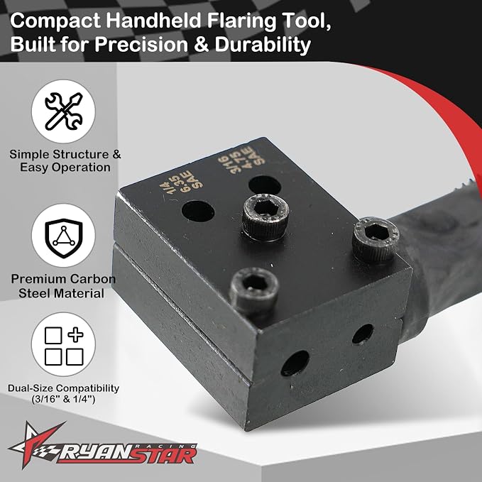 RYANSTAR RACING Brake Line Flaring Tool Kit, 3/16" & 1/4" Double Flaring Tool for Vehicle Brake & Hydraulic Lines, 45° SAE Single & Double Flare, Carbon Steel, Complete Repair Kit