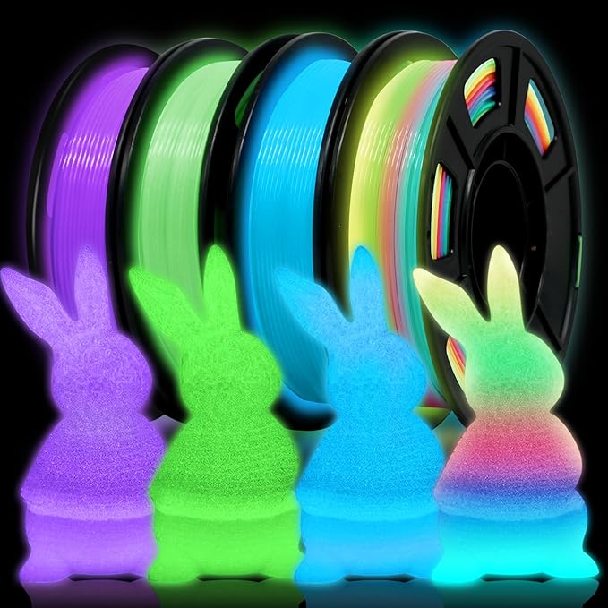 YOUSU 1.75mm 3D Printer Filament Bundle, Glow in The Dark Filament Multicolor, Green, Blue, Purple and Rainbow, PLA Filament 1.75 mm, Dimensional Accuracy +/- 0.03 mm, 250g X 4 Pack