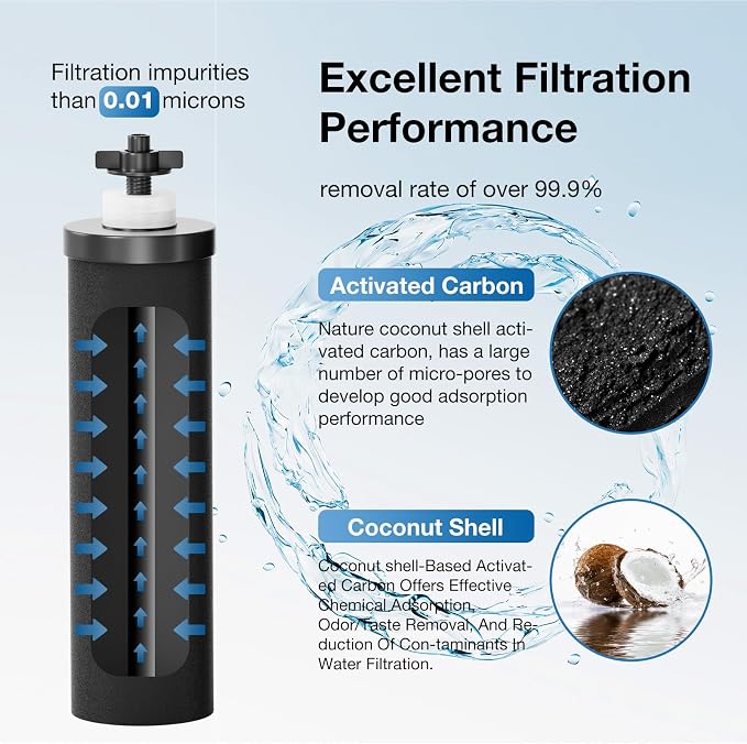 Gravity Water Filter Replacement for Berlkey BB9-2 Black Filters & PF-2 Fluoride Filters, 7-Stage Filtration, NSF 42 & 372 Certified, 4 Pack (2 Black, 2 Fluoride)