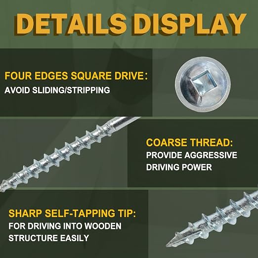 LIONMAX Pocket Hole Screws #8 x 1-1/4", 1000PCS Pocket Wood Screws with Coarse Thread, Square Drive, Self Tapping, for Indoor Use, Zinc Plated, 150MM Drive Bit Included