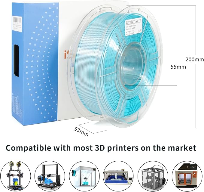 iSANMATE 3D Printer Filament, PLA Filament 1.75mm Dual Color Filament, Shiny Silk PLA Coextruded Filament, 1 kg/Spool (Lake Green and Silver)