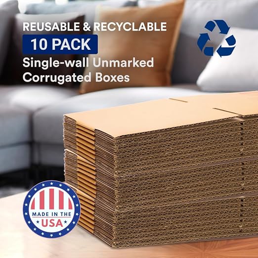 BOX USA Moving Boxes Large 20"L x 18"W x 12"H 10-Pack - Corrugated Cardboard Box for Shipping, Mailing, Packing, Packaging and Storage