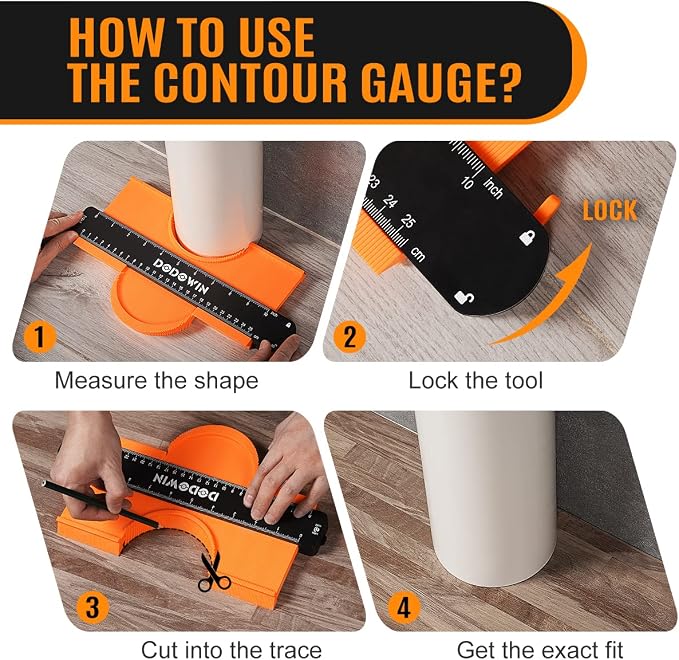 DODOWIN 10 Inch Contour Gauge with Lock, Profile Duplicator Tool for Flooring, Tile, Trim & Woodworking, Shape Outline Gauge for Irregular Shapes, Father’s Day Gifts for Dad Men Husband