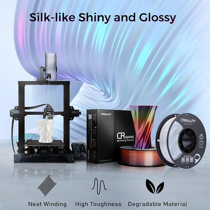 Creality Silk PLA Filament Multicolor 4 Kg, Smooth, Silky 3D Printer Filament 1.75mm, +/-0.02mm, Enhanced Printability, 3D Printing Filament, 4 Spools 1Kg