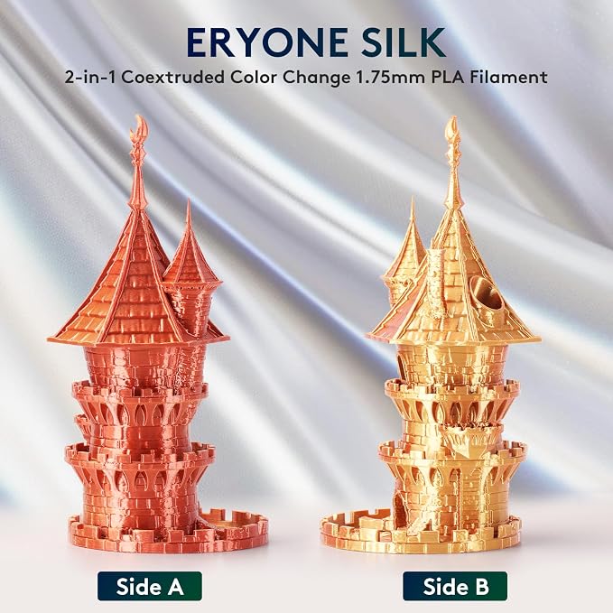 ERYONE Silk Dual Color PLA Filament 3D Printer 1.75mm +/- 0.03mm, Bicolor Filament Two Tone PLA 1KG(2.2lbs) Cardboard Spool, Gold Copper