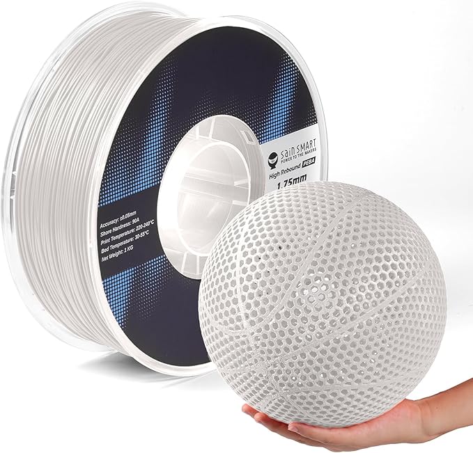 SainSmart PEBA High Rebound 90A Flexible Filament, 1KG (2.2lbs), Super TPU with 78% High Rebound, 20% Lighter & 2X Faster Printing, Nylon-Based Strength, Adjustable Flexibility, 1.75mm, White
