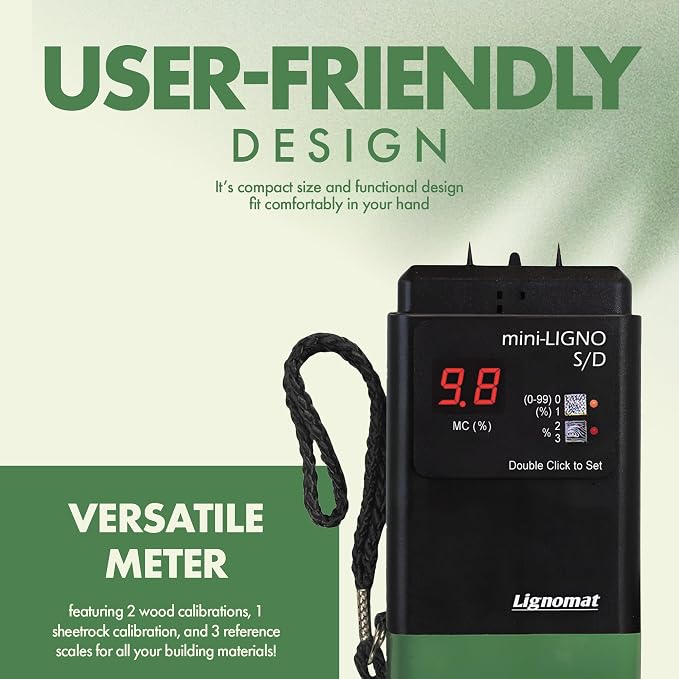Lignomat Mini-Ligno S/D - Pin Moisture Meter & Tester for Construction, Maintenance, Flooring, Water Damage - Humidity Detection & Moisture Meter for Wood, Wall, Drywall & Firewood