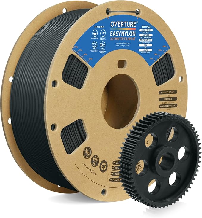 OVERTURE Nylon Filament 1.75mm 3D Printer Filament, Polyamide (PA) 1kg Spool (2.2lbs), Dimensional Accuracy +/- 0.02 mm, Fit Most FDM Printer (Gray)