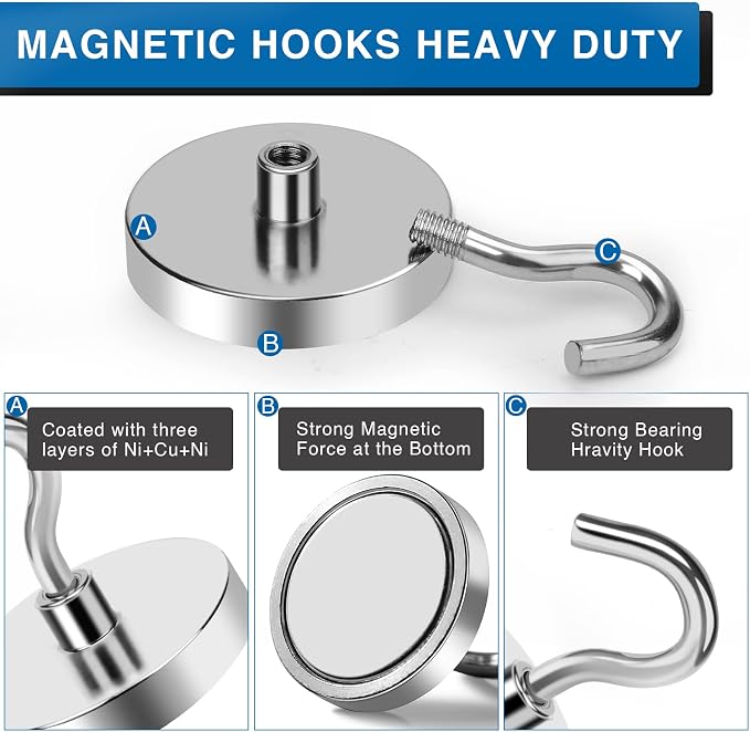 LOVIMAG Magnetic Hooks Heavy Duty, 130LBS, 4 Pack | Magnet with Hook for Cruise Cabins, Classroom, Kitchen Essentials, Door Decoration, Refrigerator, Silver