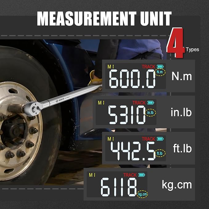 VANPO Digital Torque Wrench 3/4-Inch 22.1-442.5 Ft-Lb, for Trucks | 30-600Nm, ±2% Accuracy Heavy-Duty Electronic Torque Wrench with Triple Alert, Preset Memory for Heavy Automotive & Equipment