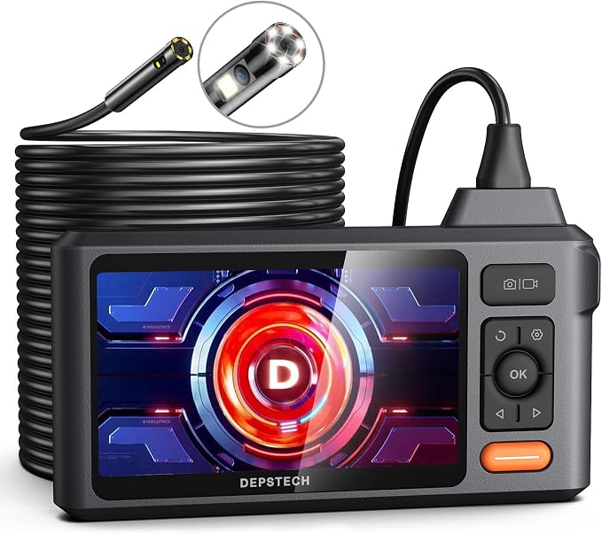 DEPSTECH DS520 50FT Sewer Inspection Camera, 1080P Dual Lens Endoscope Camera with Lights, 5" IPS Screen Borescope,Split Screen, 50FT Fish Tape Wire Puller Through Wall Wire Threader OD 6mm