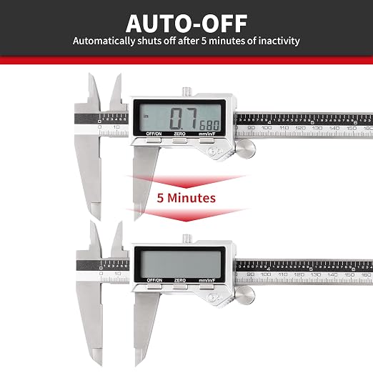 8 Inch/200mm IP54 Stainless Steel Digital Caliper & Rule | Inch/Millimeter/Fraction Conversion, Large LCD Screen