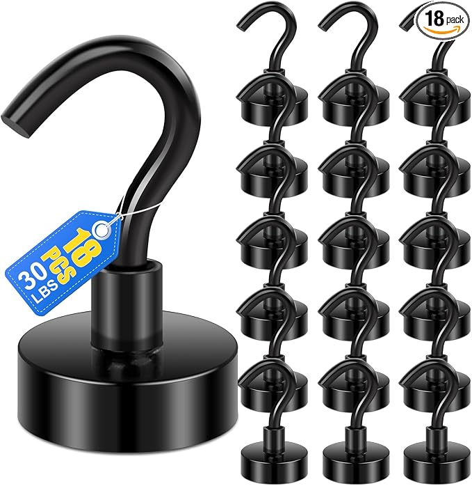 LOVIMAG Magnetic Hooks, Cruise Essentials 2026, 12 Pack-30LBS | Heavy Duty Strong Magnet Hook for Cruise Cabin, Refrigerator Fridge, Ship, Classroom, Kitchen Grills, Black